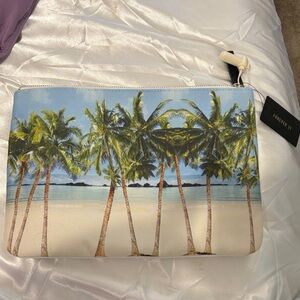 Forever 21 Blue and Beige Palm Tree Beach Pouch